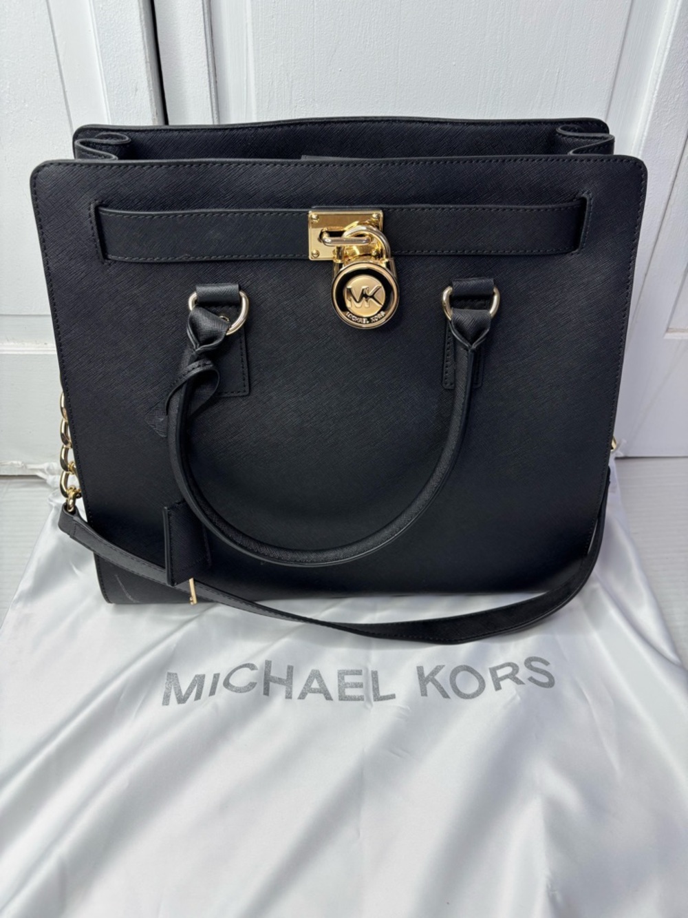 MICHAEL KORS Black Hamilton Saffiano Leather Satchel